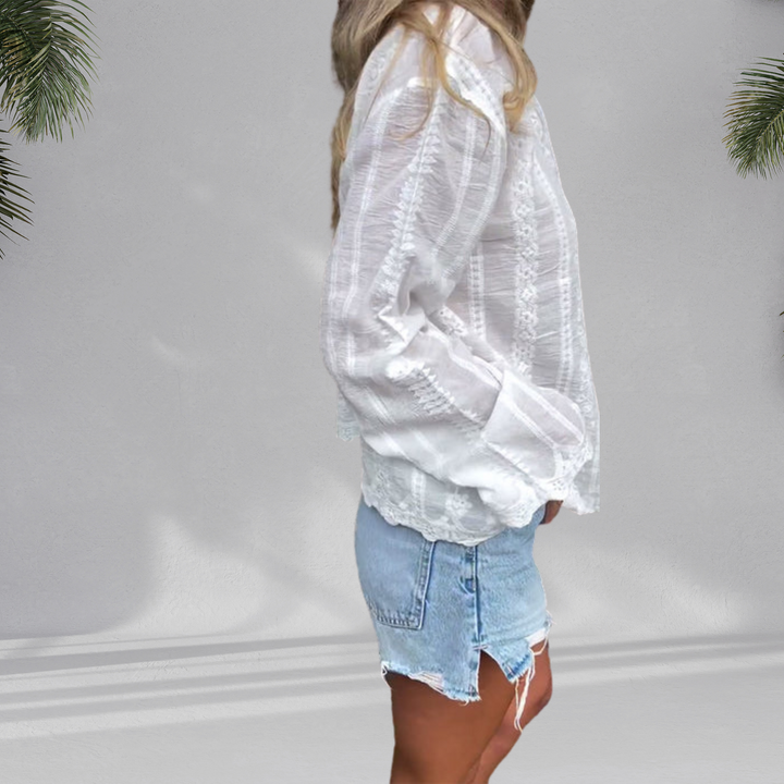 Camisa con cuello polo hueco bordado Casual