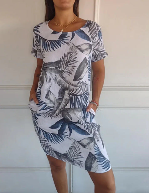 Vestido con cuello redondo y estampado