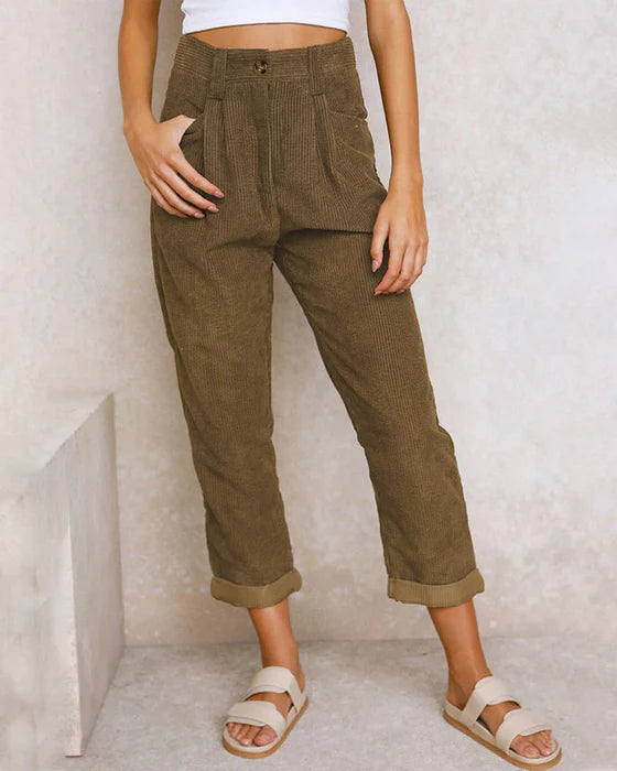 Pantalones rectos ajustados con cintura alta