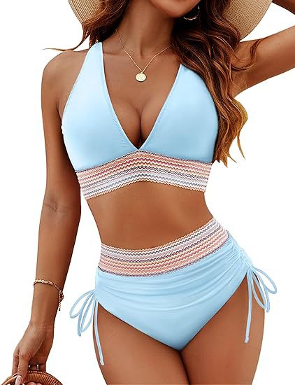 Bikini de talle alto con vientre moldeado y diseño colorido