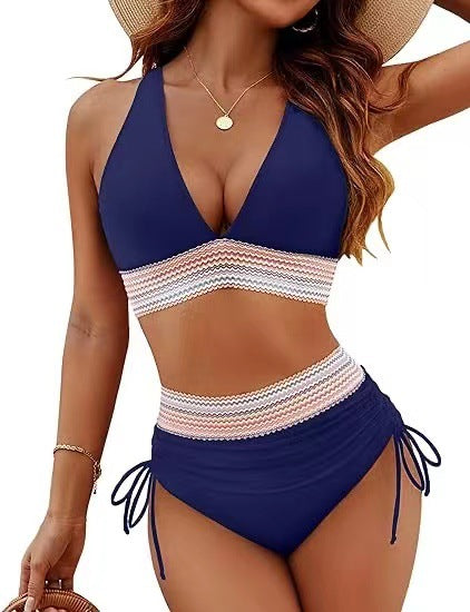 Bikini de talle alto con vientre moldeado y diseño colorido