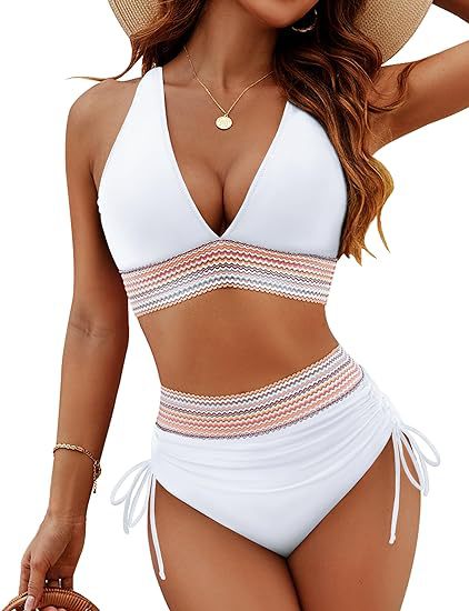 Bikini de talle alto con vientre moldeado y diseño colorido