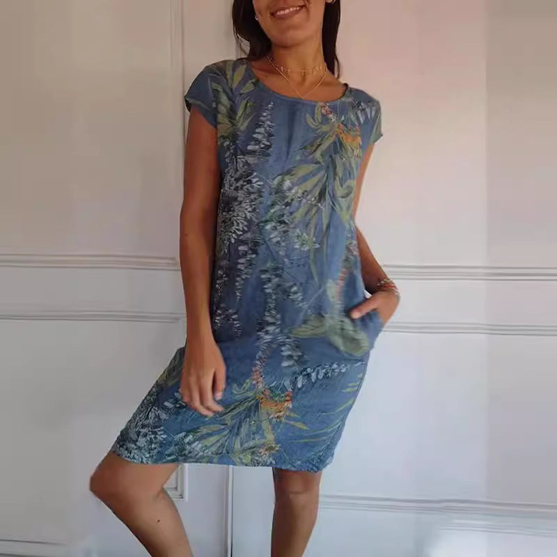 Vestido con cuello redondo y estampado
