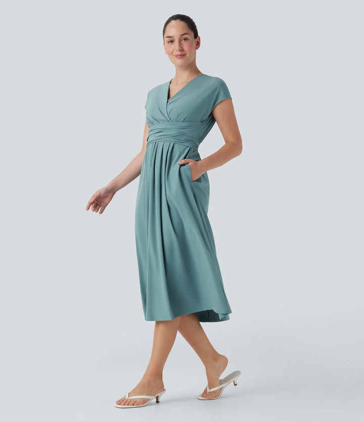 Alina™ | Vestido midi vaporoso con escote en V