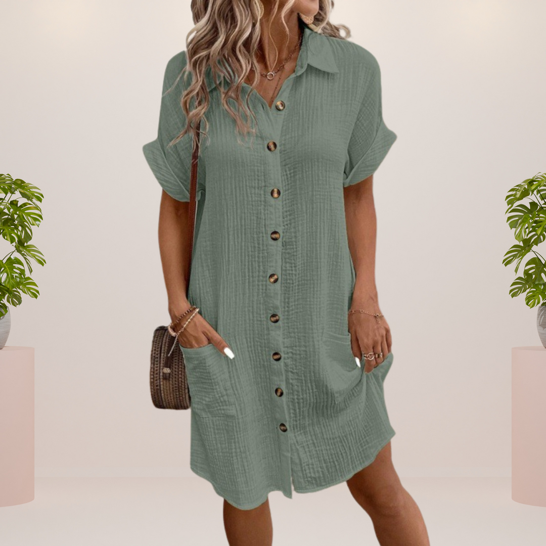 Vestido de manga corta y escote en V