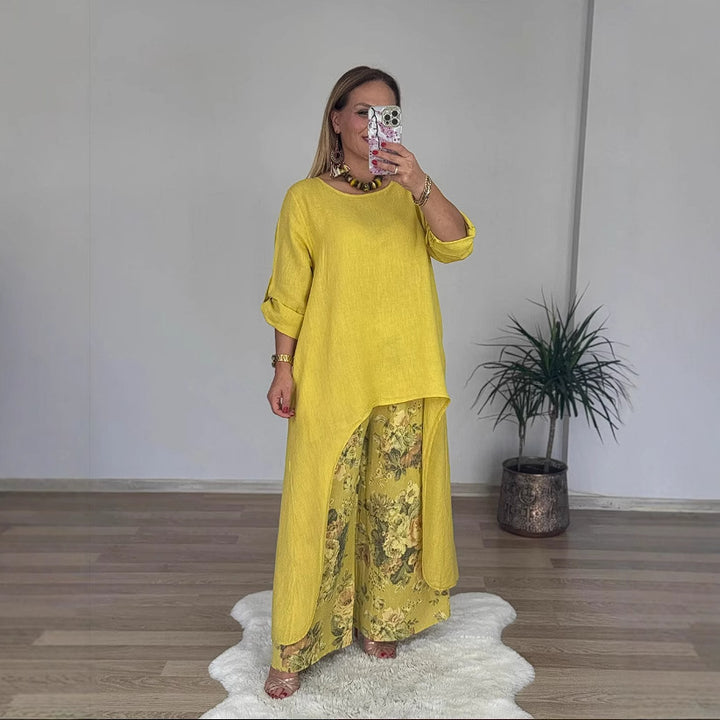 Conjunto largo con blusa con abertura