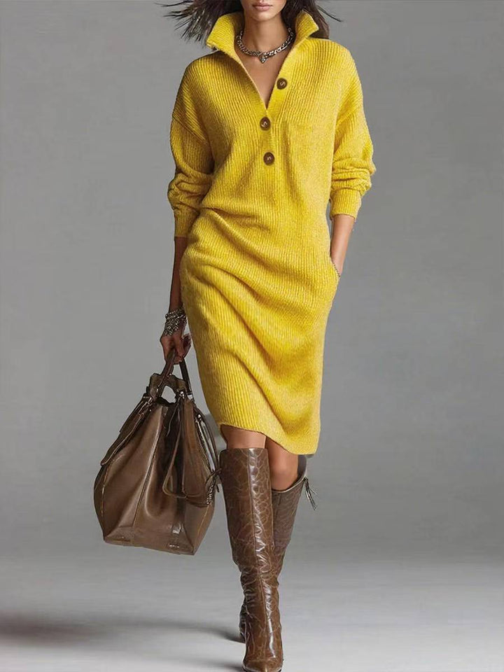 Lorena ™  Vestido de punto con cuello y botones