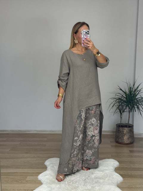 Conjunto largo con blusa con abertura