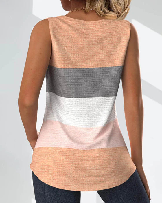 Camiseta de tirantes a rayas con botones y pliegues
