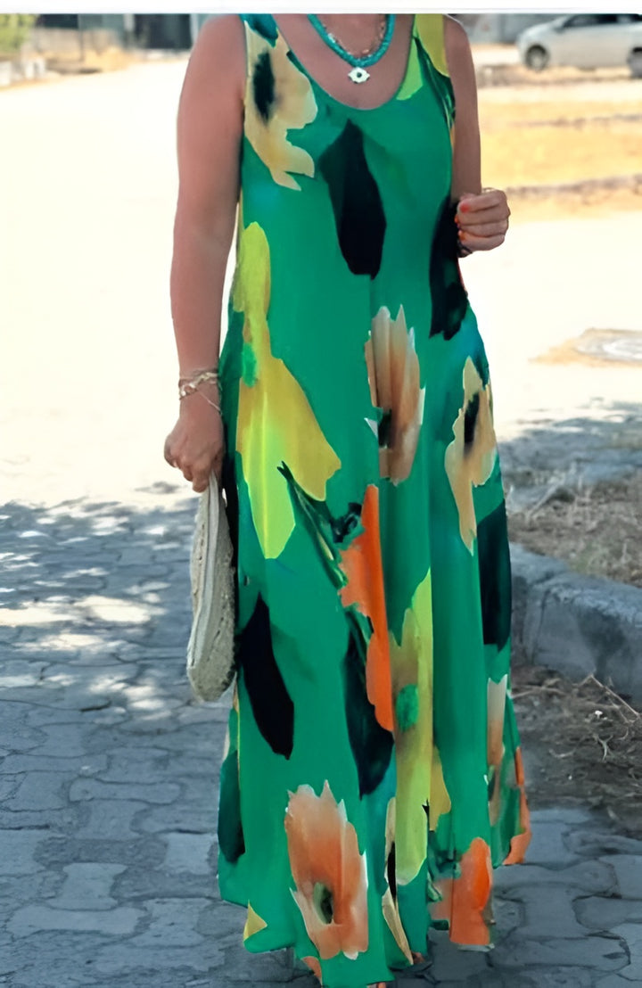 Elegante vestido floral sin mangas