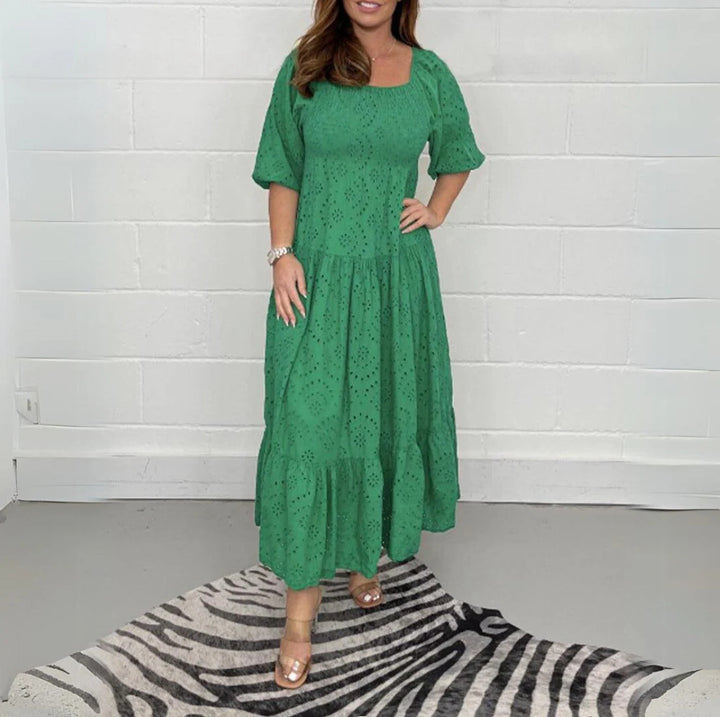 Vestido hueco monocolor con cuello cuadrado