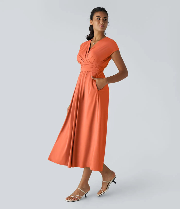 Alina™ | Vestido midi vaporoso con escote en V
