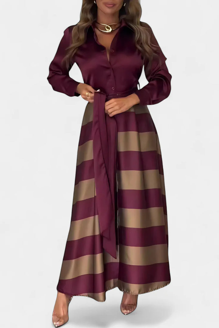 Nessia™ | Vestido Largo a Rayas con Cinturón