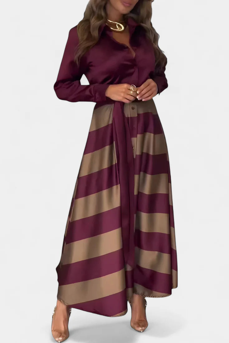 Nessia™ | Vestido Largo a Rayas con Cinturón
