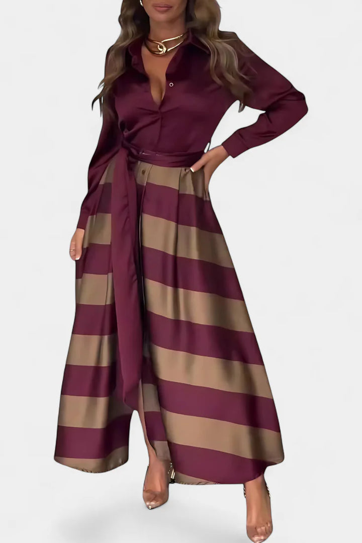 Nessia™ | Vestido Largo a Rayas con Cinturón