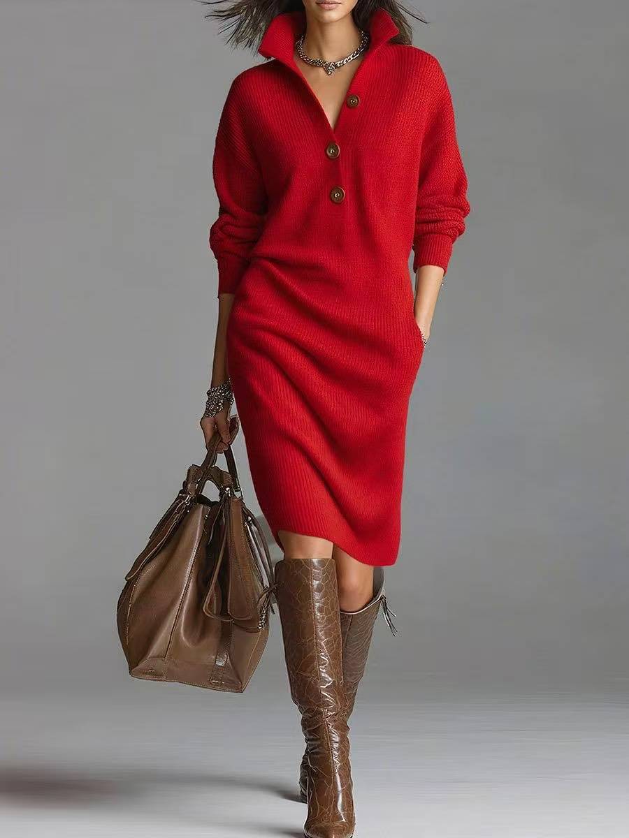 Lorena ™  Vestido de punto con cuello y botones