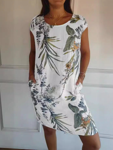 Vestido con cuello redondo y estampado