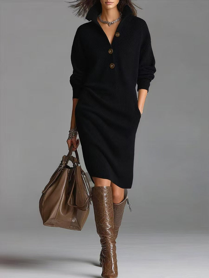 Lorena ™  Vestido de punto con cuello y botones