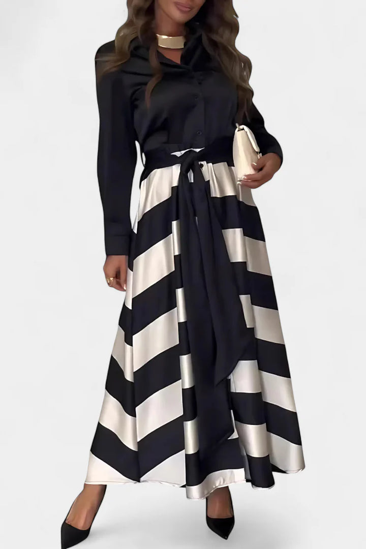 Nessia™ | Vestido Largo a Rayas con Cinturón