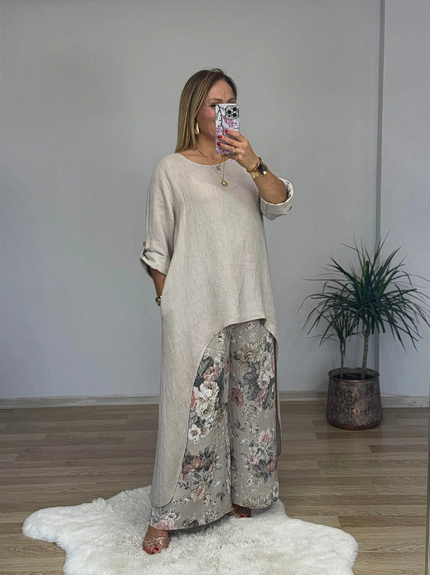 Conjunto largo con blusa con abertura