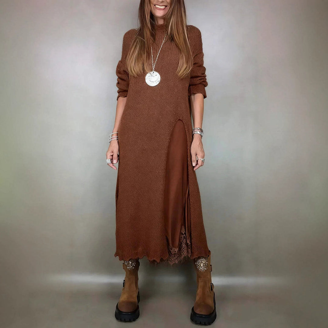 Claudia™ – Vestido maxi de punto con abertura elegante