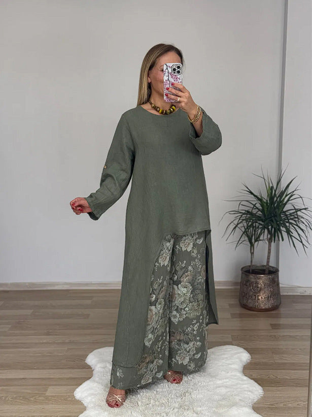 Conjunto largo con blusa con abertura