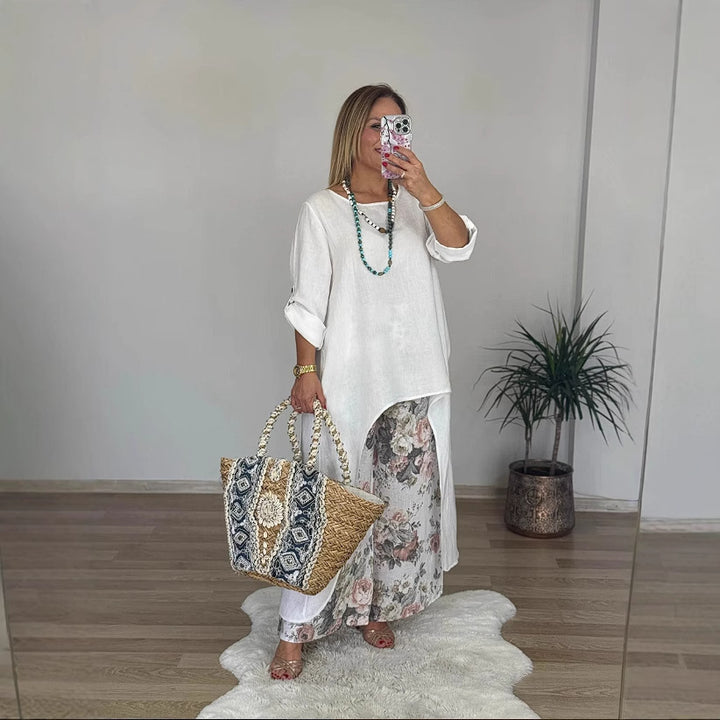 Conjunto largo con blusa con abertura